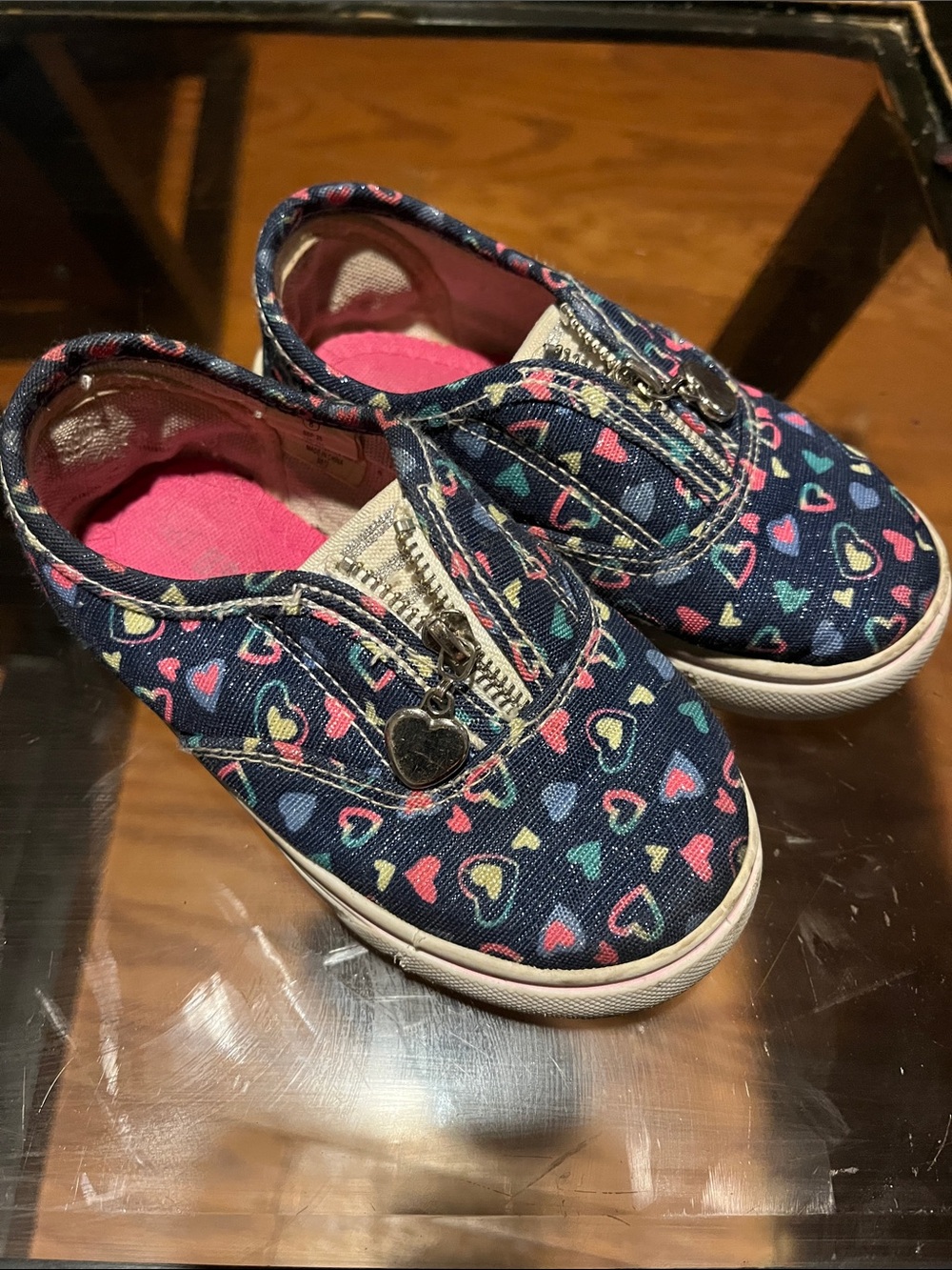 Kids Navy Heart-Print Slip-On Sneakers with Heart Zip Charm